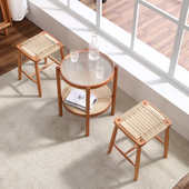 方凳实梳妆凳胡桃木编樱桃木包凳凳绳日式 邮餐北欧化妆木凳 凳换鞋