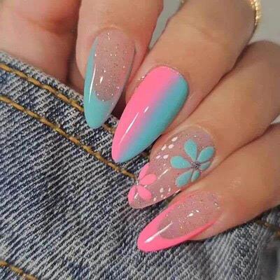 24pcs Colorful Almond Shaped Fake Nails Detachable Press On