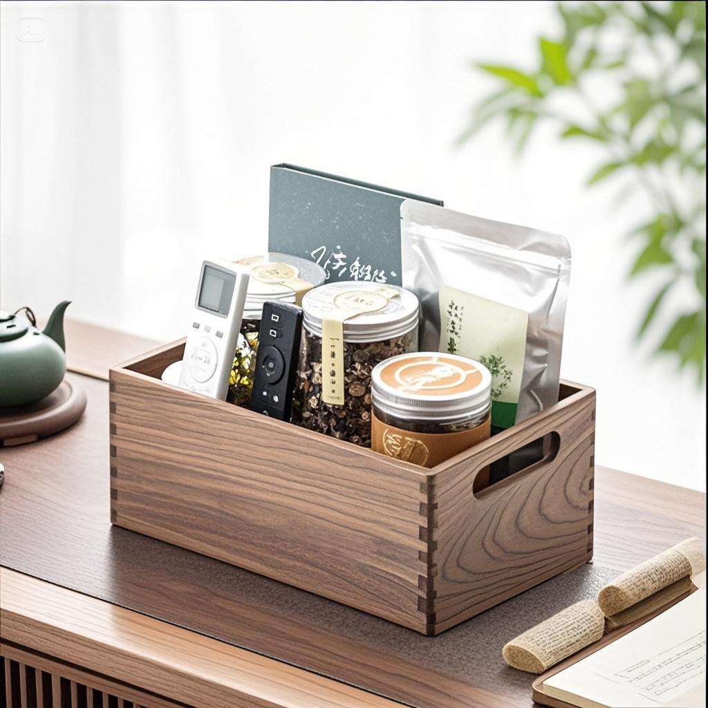 北美黑胡桃桌面收纳盒实木茶具收纳架茶壶茶杯收纳盒茶道配件