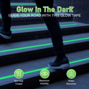 透明楼梯踏板防滑荧光绿条纹胶带防滑自发光自粘夜光透明荧光胶带