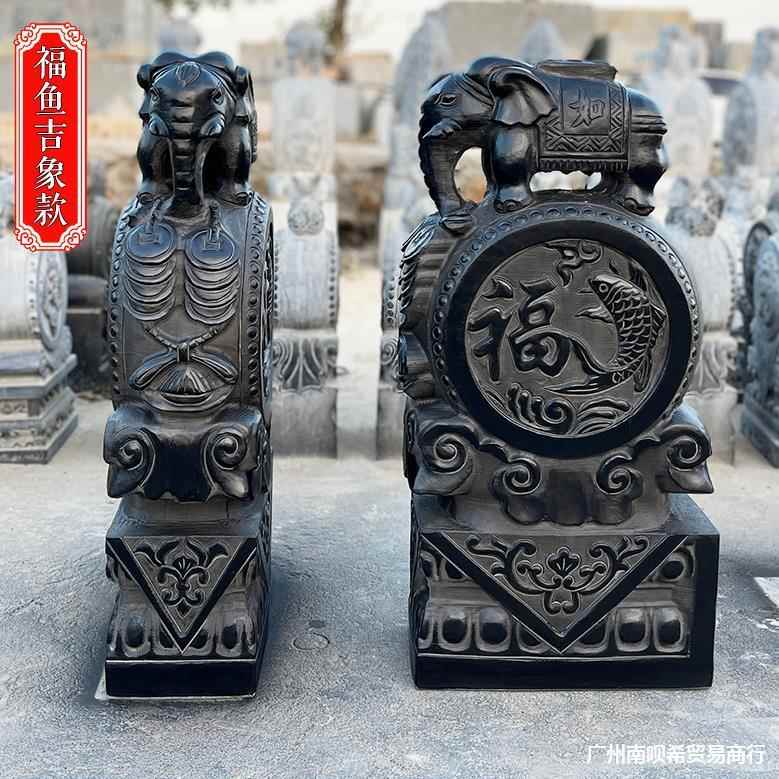 石雕门墩抱鼓石一对青石仿古做旧石狮子麒麟貔貅家用门口门鼓石墩