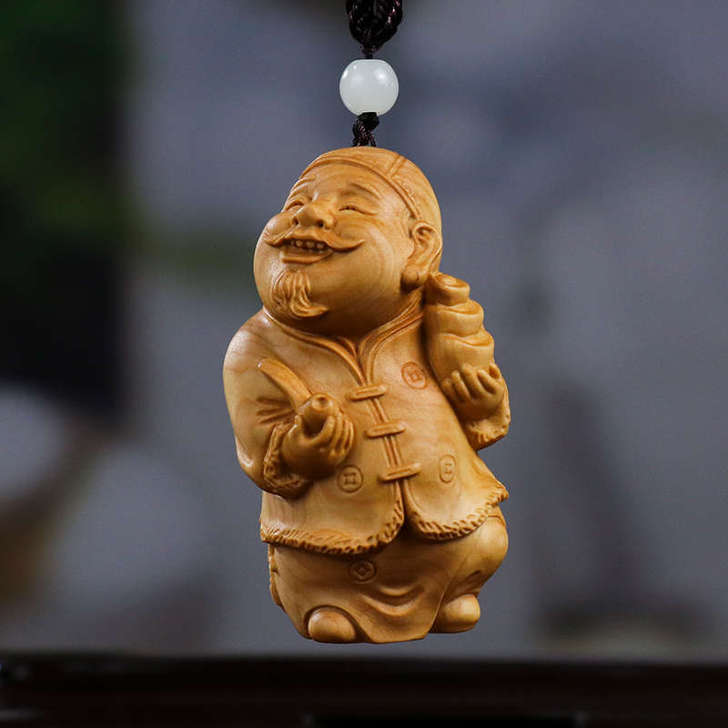 黄杨木雕手把件地主家装摆件木质雕刻家居饰品中式工艺品财主收藏