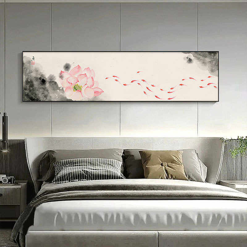 画挂画民工装酒店心经样板间禅意卧室床头茶室装饰画宿中式荷花新