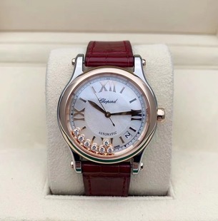 6008自动机械36mm女表 萧邦快乐钻七钻18k玫瑰金278559 98新