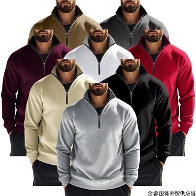 Men Casual Stand Collar Zip Pullover Sweatshirt Fleece Lined