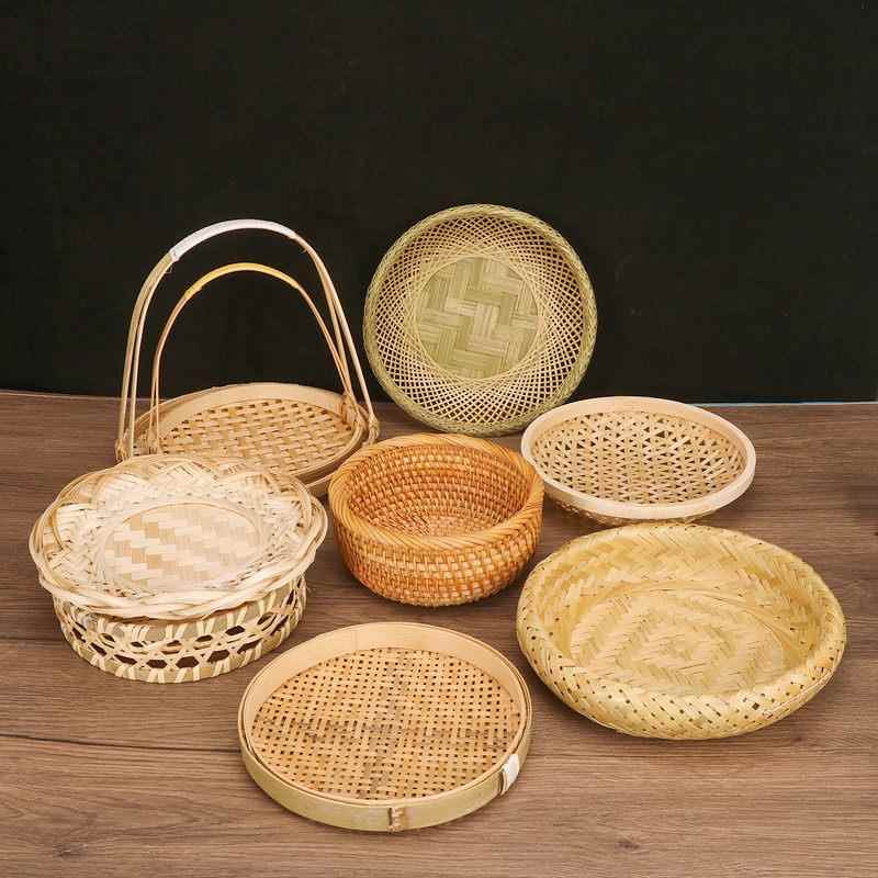 竹编篮子手工竹篮制品点心托盘茶点小提篮双层簸箕竹筐盘子幼儿园