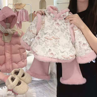 冬装 女童套装 洋气儿童衣服加绒女宝宝周岁礼服过年拜年汉服两件套
