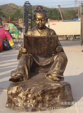 玻璃钢校园人物读书看书学生励志雕塑仿铜人像雕像现货优惠