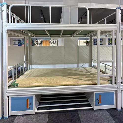 工地员工型材宿舍高低床学生上下铺铁架床员工带床底柜双层铁架床