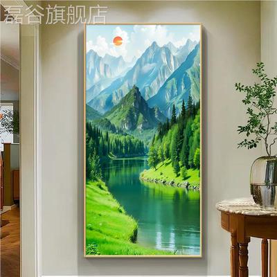 网红水画生财山景画入户风代玄装饰走廊过水道壁画现关简约流客厅