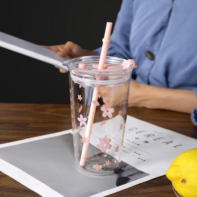 明尚德带盖水杯女玻璃杯日式咖啡杯ins吸管杯高颜值礼品杯子 玻璃