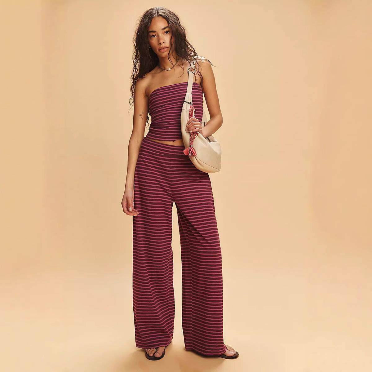 Women 2 Piece Sets Summer Striped Outfits Matching Tube Top - 实物图