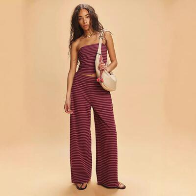 Womens Striped Two Piece Sets Summer Lounge Outfits Sailor T