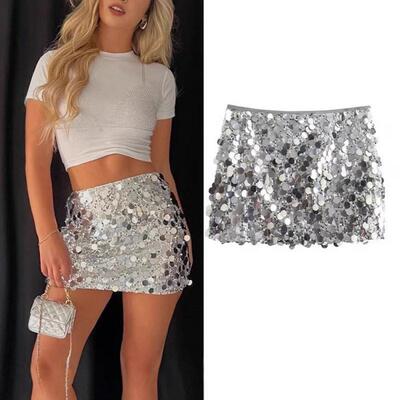 Sequin Punk Mini Shorts Fitted Womenswear Low Waist Cut-Out