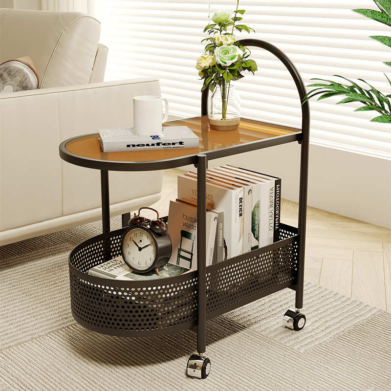 北欧家用网红阳台茶几创意台式小桌子推车可移动玻璃沙发旁边边几