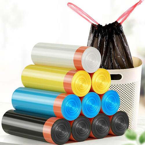 Auto-drawstring perforated garbage bags, household portable