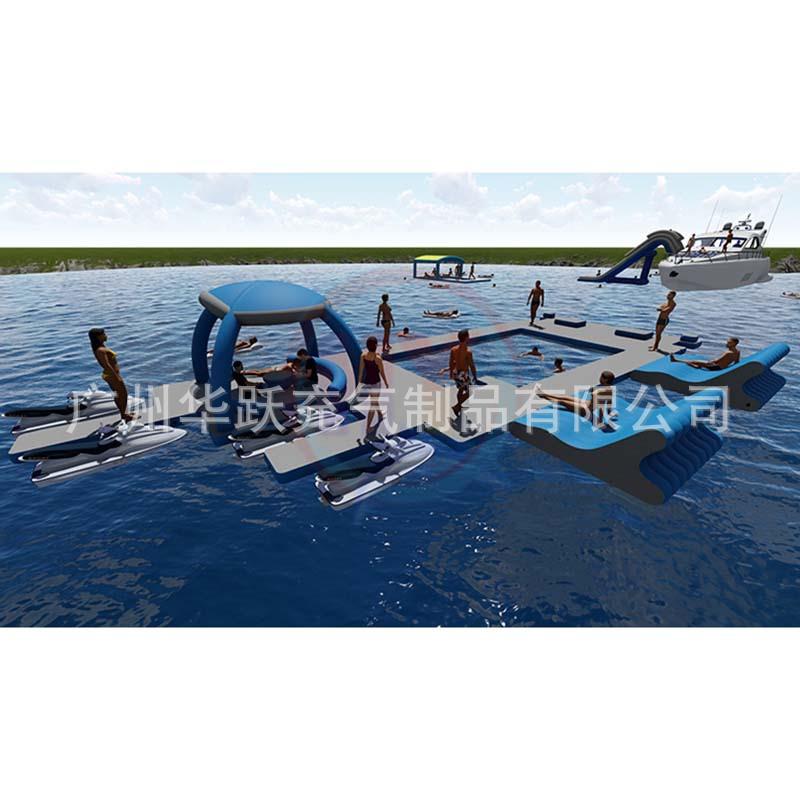 游艇充气水上浮台遮阳棚充气水上吧台海上沙发帐篷停靠漂浮亭