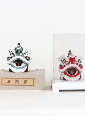 新中式国潮舞狮醒狮子头摆件树脂样板房间客厅茶几电视柜软装饰品