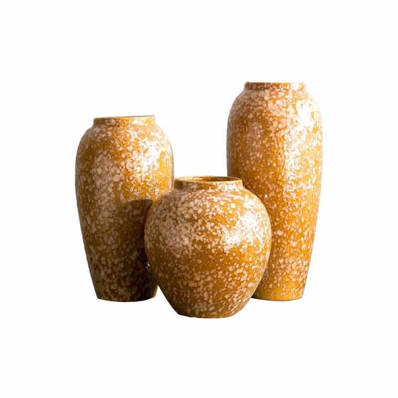 景德镇陶瓷花瓶 土黄色雪花白台面花瓶 宾馆酒店大堂客厅花盆摆件