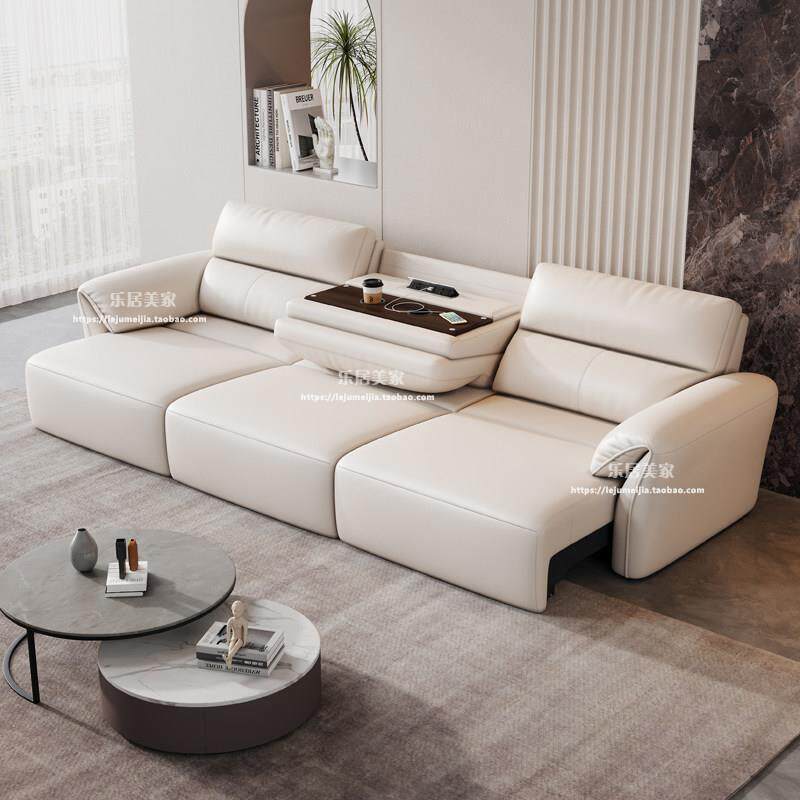 零靠墙电动沙发床智能可伸缩多功能两用家庭影院客厅真皮三人位