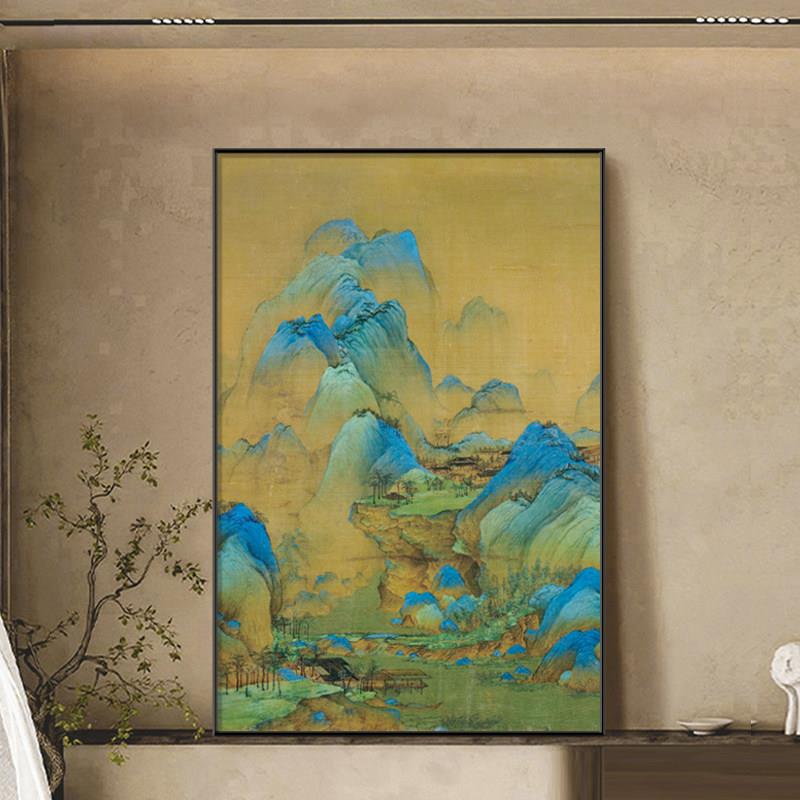 千里江山图客厅玄关挂画高档大气山水画进门走廊过道背景墙装饰画
