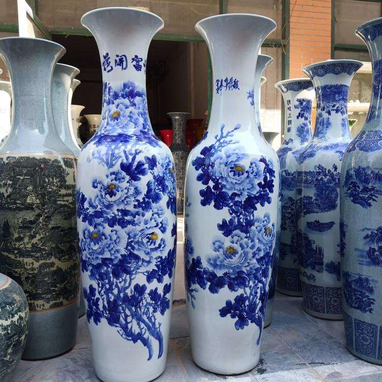 景德陶瓷手厅绘牡丹落地大花客业中LFW式酒镇店开装饰品大号摆件