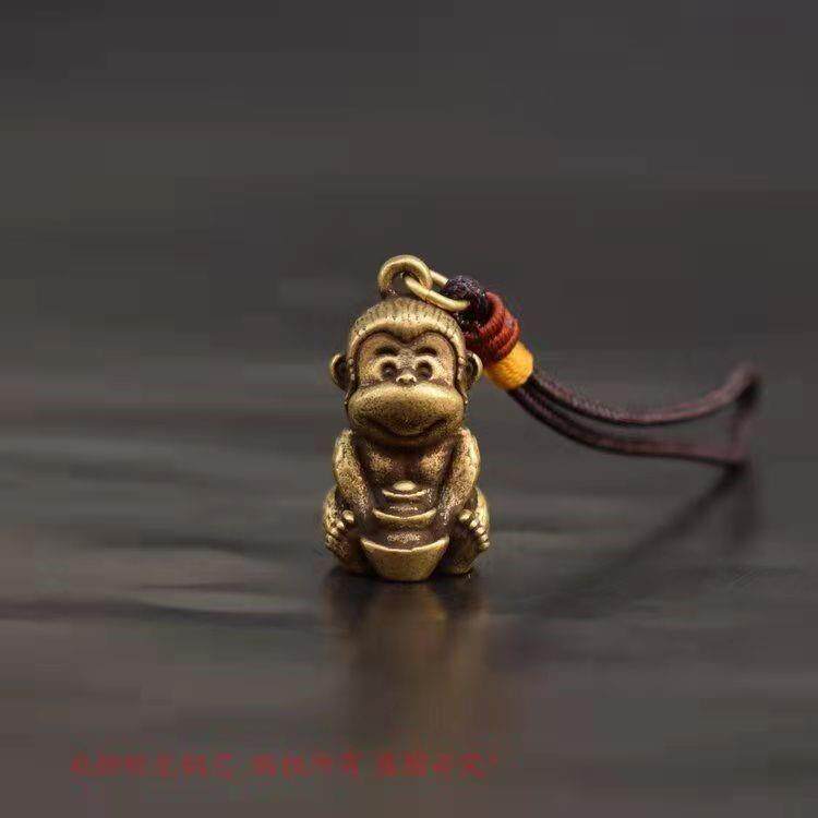 实心黄铜元宝猴子钥匙扣挂件黄铜十二生肖猴生日礼品送人挂饰吊坠