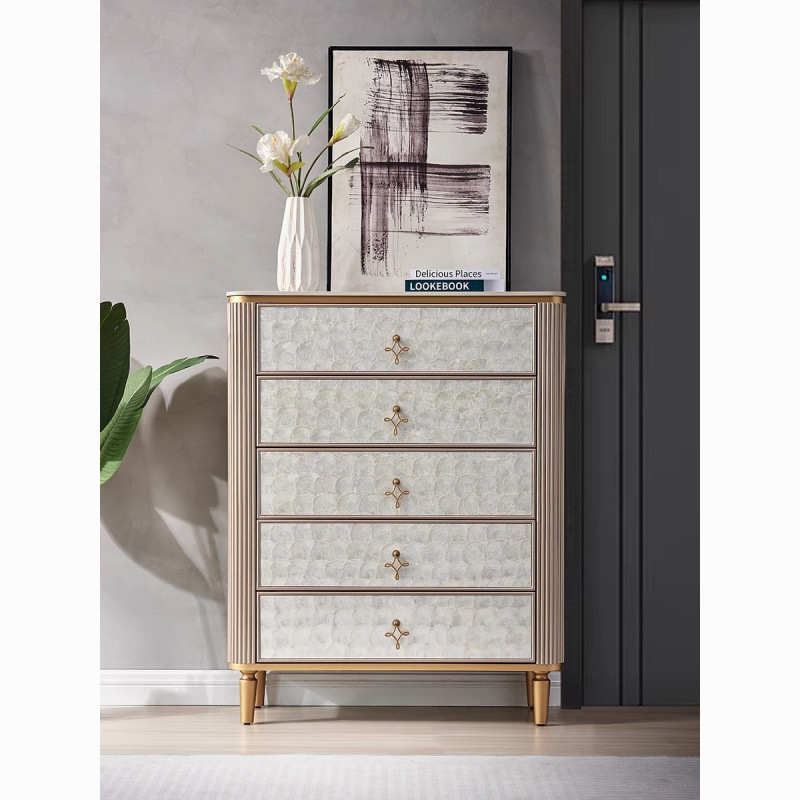 轻奢贝壳五斗柜抽屉柜客厅装饰边柜卧室收纳柜现代简约储物柜岩板