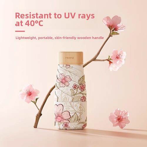 左都太阳伞遮阳防晒防紫外线小巧便携折叠超轻女口袋卡片木质手柄