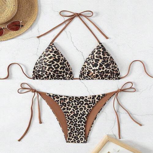 Two-Piece Set Womens Leopard Print Bikini Set Casual Fashion