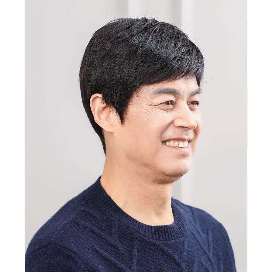 新款中男士年假发短发中老年全假发男头套式爸爸发型真人发丝假发