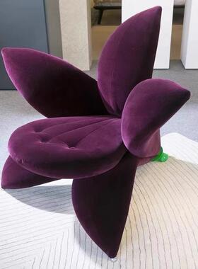 奢现代设计914师轻花朵椅钢玻璃百合花休闲椅意喇叭花创椅花瓣椅