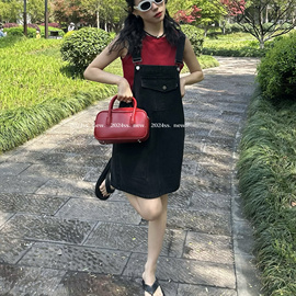 韩国净刺绣收腰网红款短袖，连衣裙女24夏季中裙背带连体裤