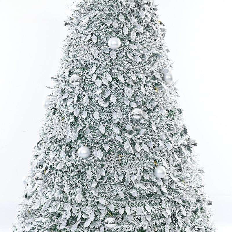 工厂现货可伸缩植绒落雪宝塔圣诞树带灯圆形折叠圣诞节饰品树