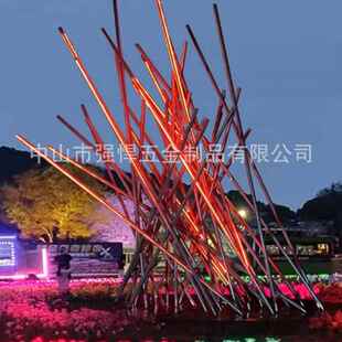 互动柴火灯景观灯户外民宿露营篝火灯造型灯动态点火不锈钢火堆灯