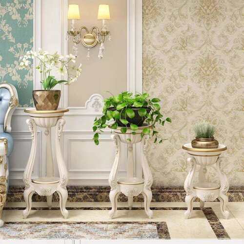 欧式室内花盆架多层描金花架白色花几仿实木落地客厅阳台置物架