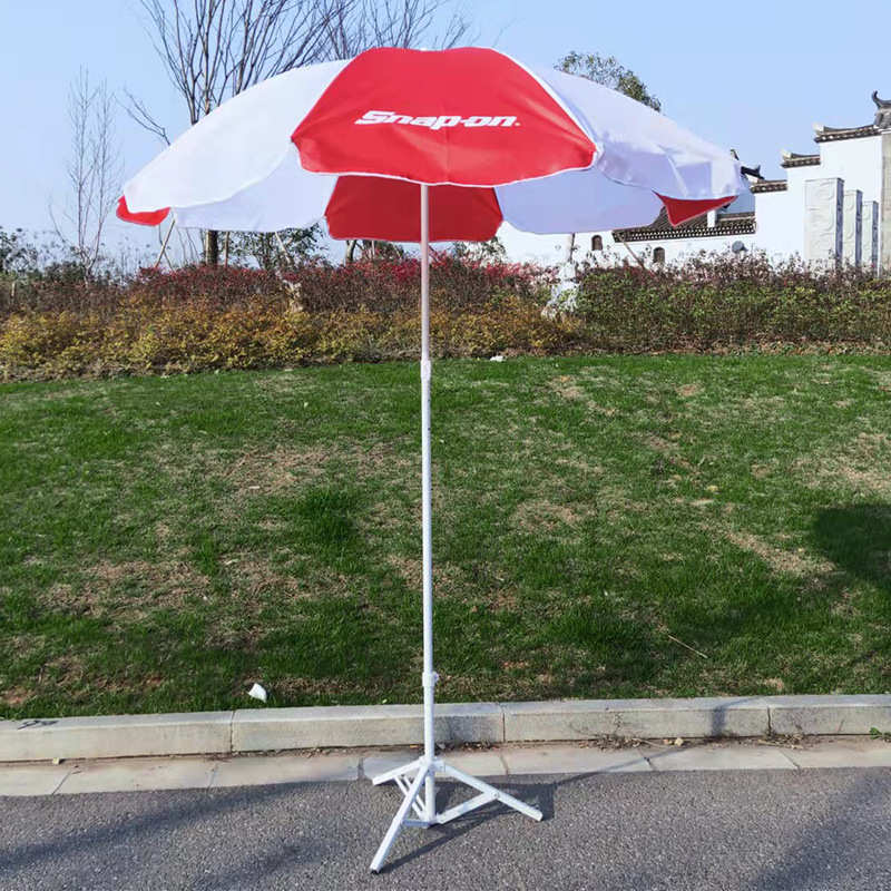 红白色户外遮阳沙滩伞 40寸配桌子太阳伞印刷广告beach umbrella
