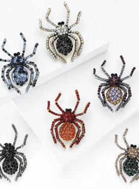 Halloween Rhinestone Spider Brooch Men Women Suit Pin