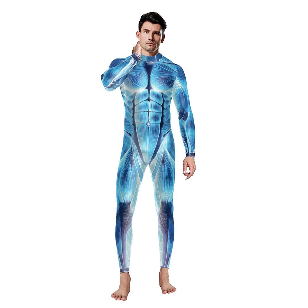 men skeleton scary jumpsuit halloween party costume adults