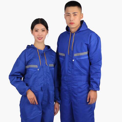 新款涤棉一体连防帽全身防护反光条尘工服作连体防工业粉尘服透气