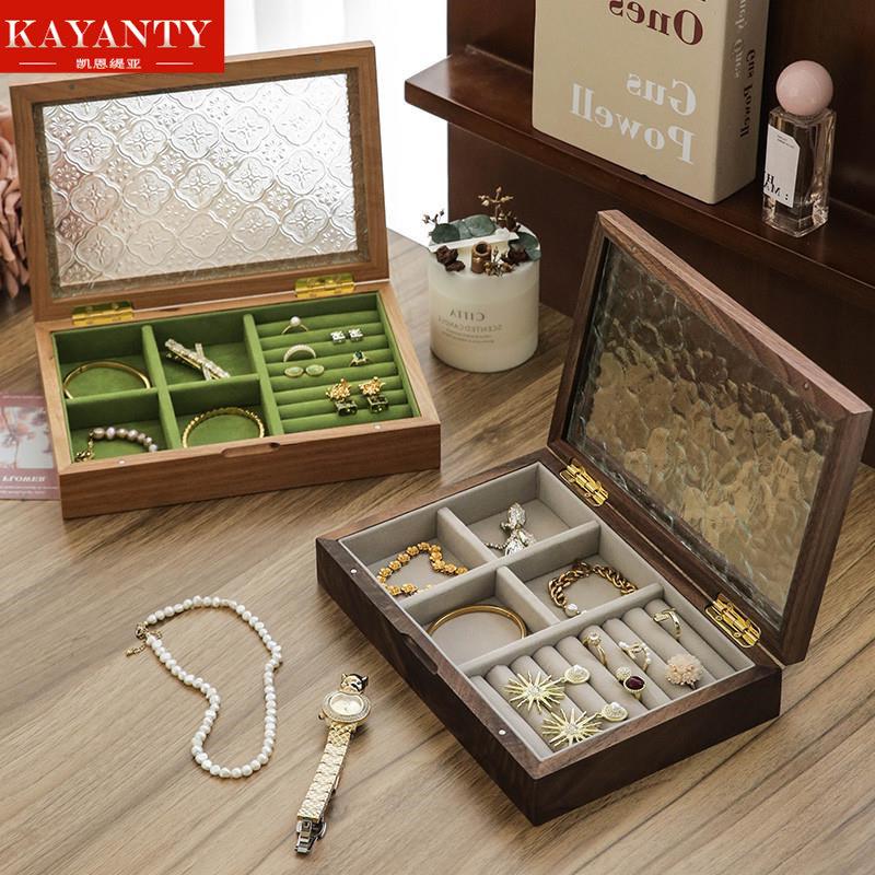 KAYANTY 自然木质首饰盒质感复古饰品珠宝收纳盒格调日常分区收纳
