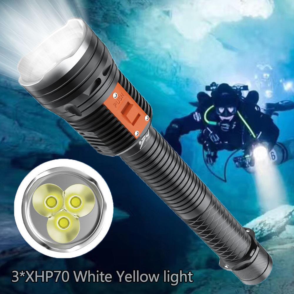 8000流明3灯P70 LED专业潜水手电筒3种档位水下超亮深潜防水赶海