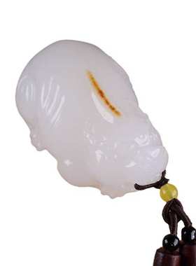 天然阿富汗玉貔貅手把件和田白玉色貔貅手把玩带皮色挂件厂家批发