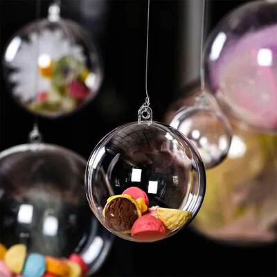 1/12Pcs DIY Hollow Balls Christmas Plastic Transparent Filla