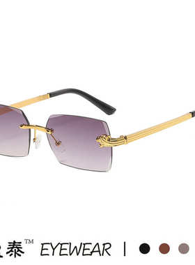 猎豹装饰镜腿无框方形太阳镜女 复古金属墨镜批发 跨境潮流男眼镜