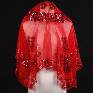 婚礼盖头红色大号婚庆头纱新娘红盖头结婚用品网纱蒙头巾女方陪嫁