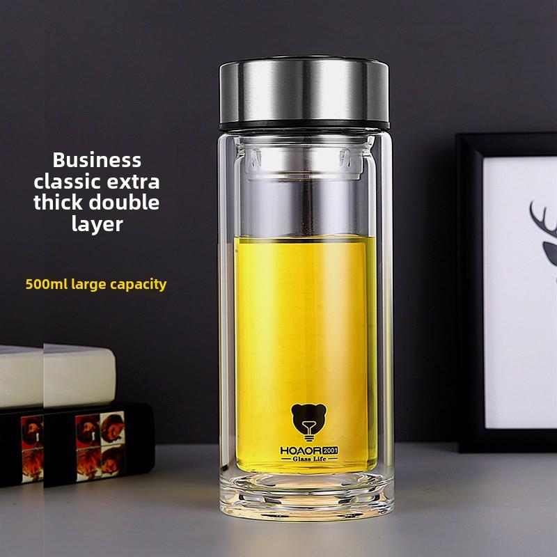 匡迪062双层加厚玻璃杯防烫带手柄办公杯大容量茶杯车载便携水杯