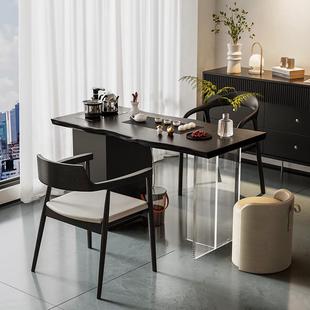 侘寂风实木茶桌整板不规则阳台泡茶台茶盘一体现代简约家用小茶桌