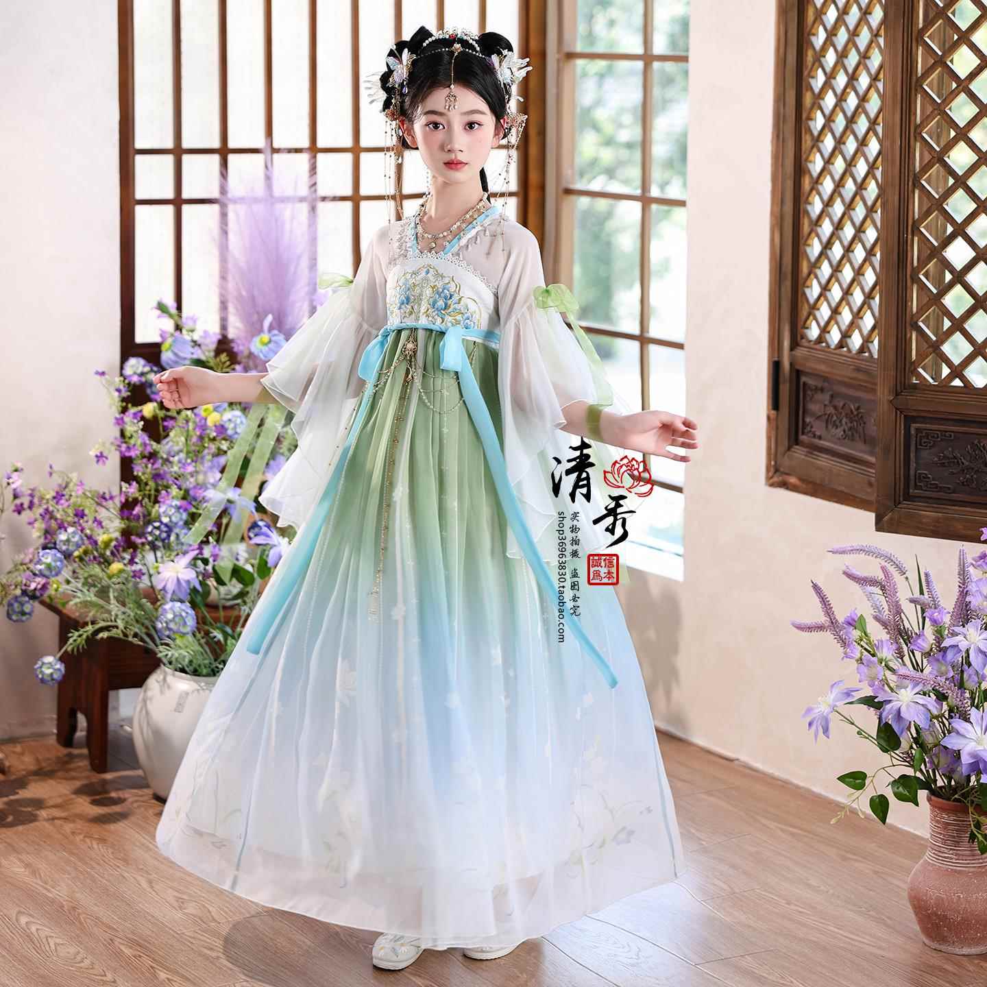 正品女童古汉服夏季超仙中国风唐装儿童女装裙小孩古风演出服襦连图片