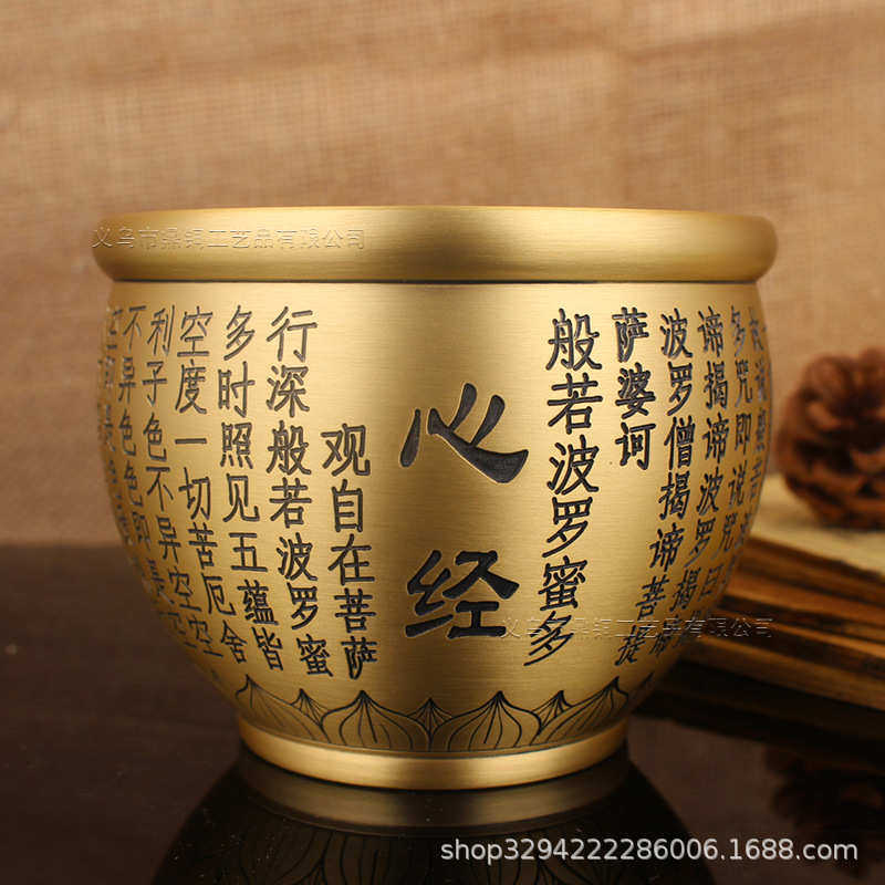 缸进米聚宝盆批发心经米聚米缸纯铜金属铜金蝉精雕黄铜工艺品招